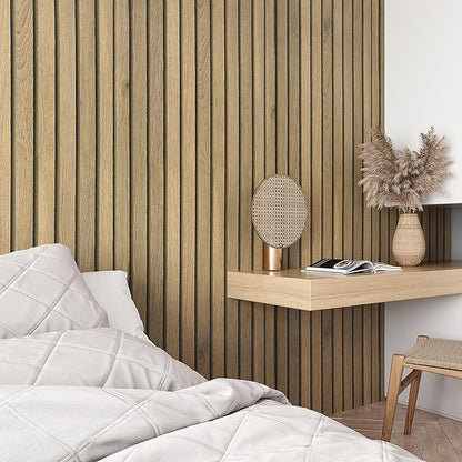 VEELIKE Slat Wood Contact Paper Wood Wallpaper Peel and Stick for Walls Countertops Waterproof Self Adhesive Brown Wood Vinyl Wall Panel 15.7''x354'' Removable Wood Wall Paper for Bathroom Kitchen