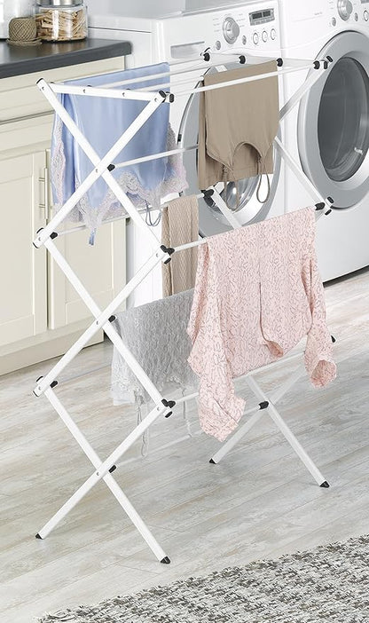 Whitmor Foldable Clothes Drying Rack: 3 Tier Laundry Drying Rack, Collapsible Drying Rack Clothing, Portable Space Saving Clothing Rack for Indoor Outdoor, 14.50" L x 29.625" W x 41.75" H, White
