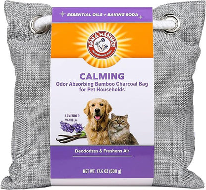 Arm & Hammer For Pets Air Care Calming Bamboo Charcoal Air Purifying Bag, Lavender Vanilla Scent - Odor Absorbing Charcoal Bag - Easy Pet Odor Eliminator for Pet Households, 17.6 Oz