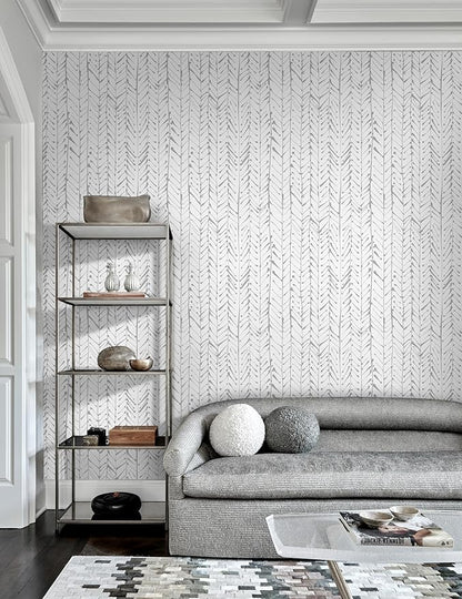 Guvana 16.14"x197" Herringbone Striped Wallpaper Grey and White Modern Contact Paper Self Adhesive Wall Paper Waterproof Removable Wallpaper for Livingroom Bathroom Decor