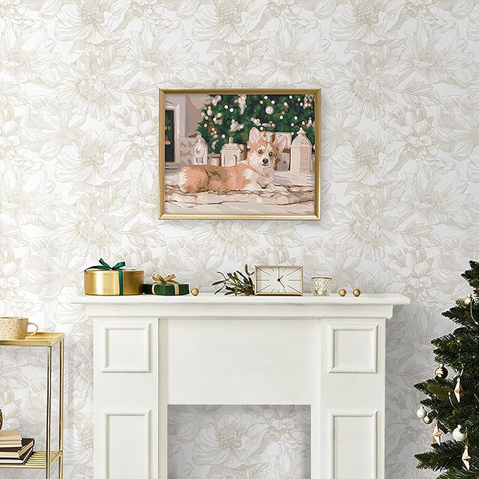 Ismoon Large Floral Peel and Stick Wallpaper Boho Beige/Coffee Contact Paper 17.3inx49ft Modern Wall Paper Removable Self Adhesive Bedroom Cabinet Bathroom Waterproof Mural Wall Decor Vinyl Roll