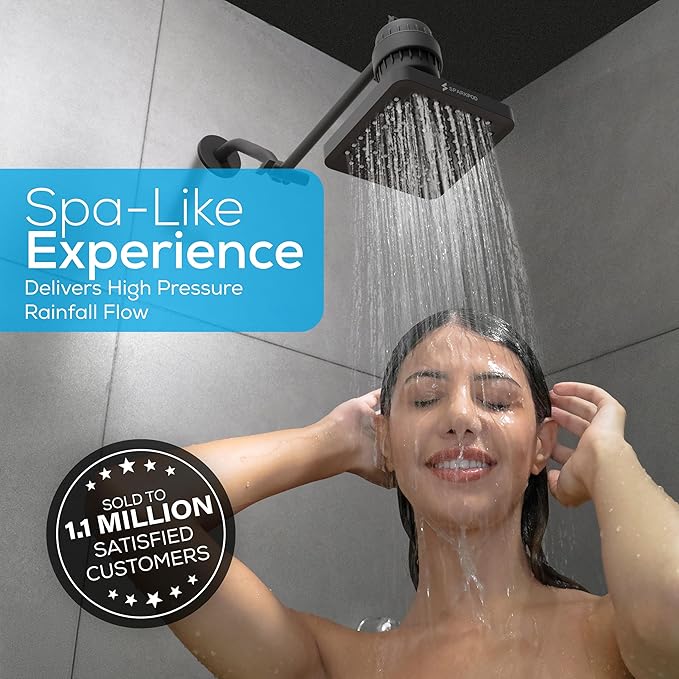SparkPod Shower Head - High Pressure Rain - Premium Quality Luxury Design - Easy Clean Adjustable Replacement for Your Bathroom Shower Heads (Midnight Black Matte, 6 Inch Square)