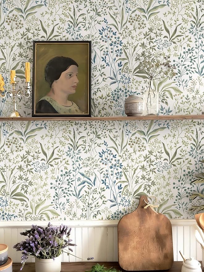 Heroad Floral Wallpaper Yellow Peel and Stick Wallpaper Boho Floral Contact Paper for Cabinets Drawer Liner Waterproof Removable Self Adhesive Thicken Decoration Wall Paper for Walls 17.3''x78.7''