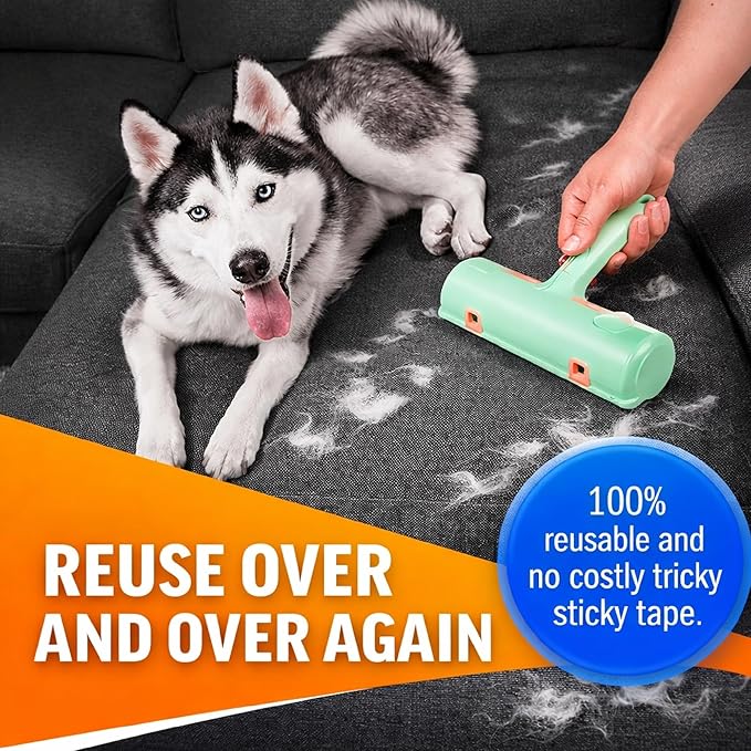 Pet Hair Remover Roller for Furniture, Couch & Car – Reusable Lint Roller for Dog & Cat Hair, No Sticky Tape Needed