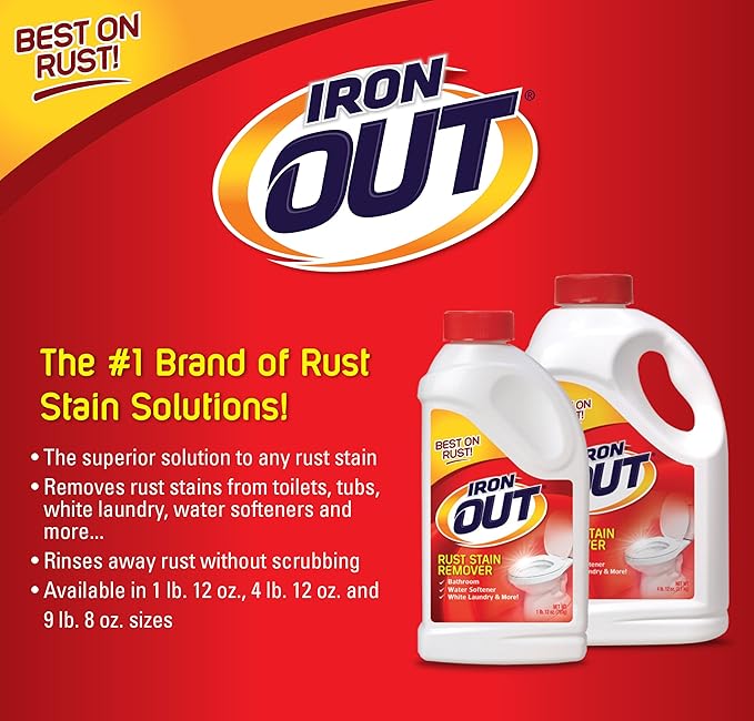 Iron OUT Powder Rust Stain Remover, Remove and Prevent Rust Stains in Bathrooms, Kitchens, Appliances, Laundry, and Outdoors, 9.5 Pound