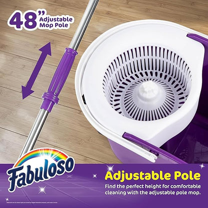Fabuloso Spin Mop and Bucket, Hands-Free Wringing Spin Bucket - Machine Washable and Replaceable Microfiber Mop Head, Adjustable Pole Length - Clean Your Floors with Ease