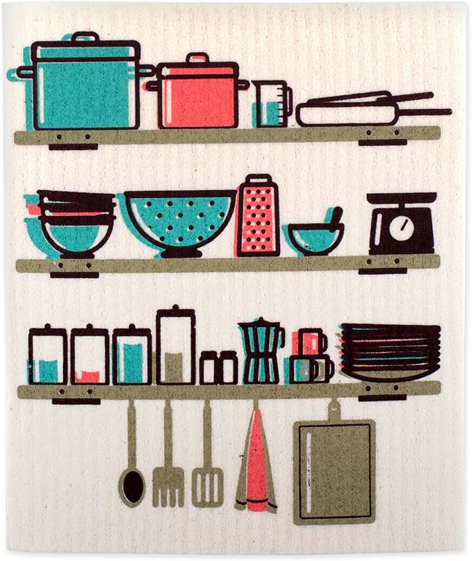DII Swedish Dishcloths for Kitchen & Cleaning, Reusable, Machine Washable & Dishwasher Safe, Biodegradable, 7.75 x 6.75, Utensils, 3 Piece