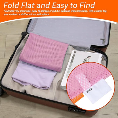Polecasa Heavy Duty Diamond Large Mesh Laundry Bag with ID Tag and Locking Drawstring Closure - 24 x 36 inches - Laundry Hamper Liner, Washable Laundry Bags for Travel, Sports, Dorms (Pink)