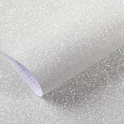 Livelynine Glitter Wallpaper Stick and Peel Glitter Contact Paper for Walls Dresser Counters Crafts Self Adhesive Silver Decor Removable Waterproof White Vinyl Cardstock 15.8x78.8"