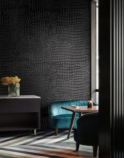 Peel and Stick Wallpaper Black Crocodile Wall Paper Modern Textured Self-Adhesive Removable Contact Paper Thicken Waterproof Easy to Clean Decorative for Bedroom Bathroom Film 118 "x15.75