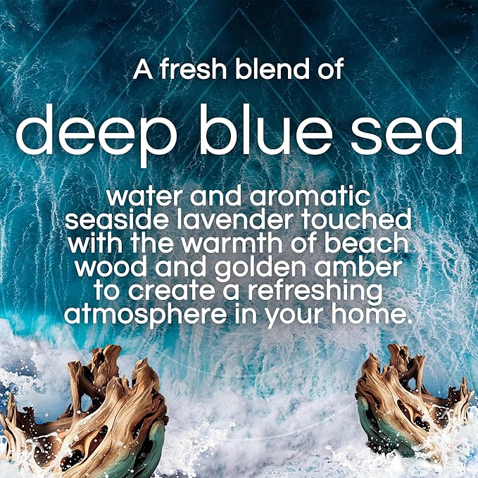 Air Wick Vibrant Plug In Scented Oil Warmer + Refills, Infused with Essential Oils, Plug In Air Fresheners for Home, Deep Blue Sea & Beach Wood, Gadget + 3 ct