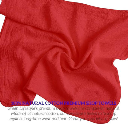 GREEN LIFESTYLE 150 Pack 12x14, Red Shop Towels 100% Cotton, Super Absorbent and Durable for Car, Reusable Shop Rags