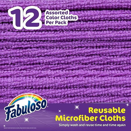Fabuloso Microfiber Cleaning Cloths for Home & Car, Lint-Free Scratch-Free Rags for Glass, Kitchen & Wood, Reusable Machine Washable, Absorbent for Dusting & Wiping, Purple, 13 x 13 in, 12 Count