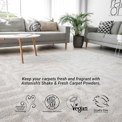 Astonish 350g Shake Fresh Lemon Sparkle Carpet Powder Odor Remover - Pet Smell Deodorizer, Vacuum Safe Citrus Scent, Dry Floor Cleaner, Room Refresher, Home Fragrance, Easy to Use Powder
