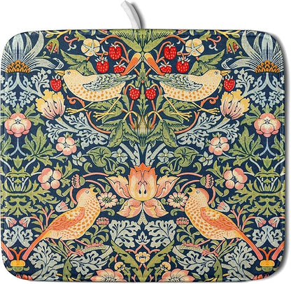 Navy Blue Sage Green Chinoiserie Dish Drying Pad 16 x 18 Inch With Absorbent Reversible Microfiber Vintage Strawberry Floral Bird Drying Mats Dish Drainer Mat Fast Dry For Kitchen