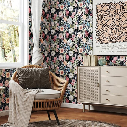 Timeet Vintage Floral Peel and Stick Wallpaper Boho Floral Contact Paper 17.3" x 400" Flower Wallpaper Peel and Stick Self Adhesive Removable Wall Paper for Cabinets Bedroom Wall Decor
