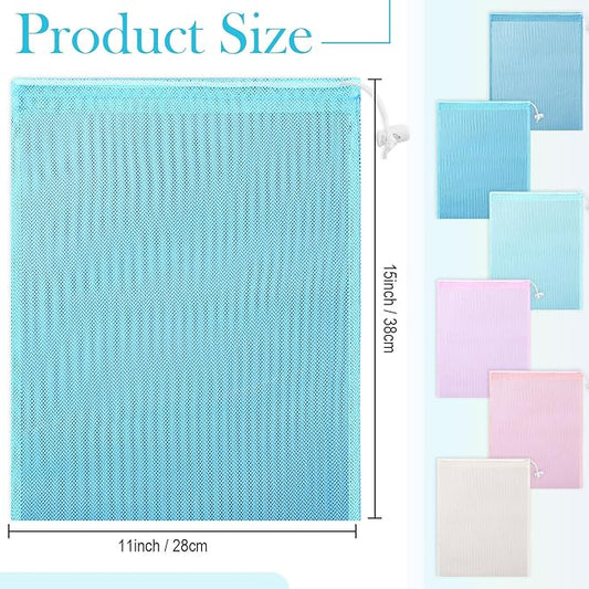 Frienda 6 Pieces Mesh Stuff Sack, 11 x 15 Inch Durable Nylon Drawstring Laundry Bag for Rinsing Beach Toys, Seashell Collecting, Mesh Bags for Travel(Macaron Color)