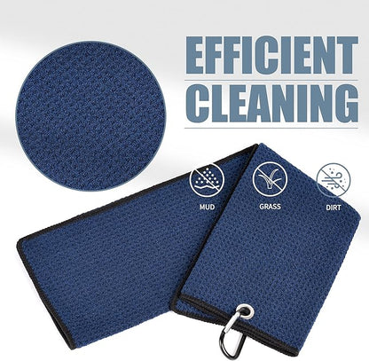 Mile High Life Tri-fold Golf Towel | 16" X 24" | Premium Microfiber Fabric | Waffle Pattern | with Heavy Duty Carabiner Clip | for Men and Women (2 Pack Navy)