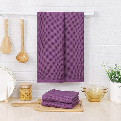 Kitinjoy 100% Cotton Waffle Weave Kitchen Hand Towels (13 x 28 Inches, Violet), 4-Pack Super Soft and Absorbent Dish Towels for Drying Dishes