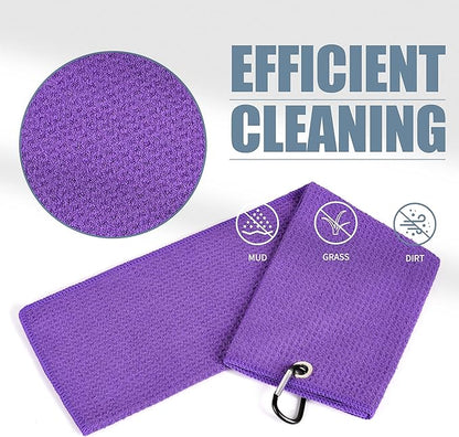 Mile High Life Microfiber Golf Towel, 21" X 24", Waffle Pattern w Clip, Super Absorbent Tri-fold Large Towels, Golf Bag Accessories for Men & Women（Purple）