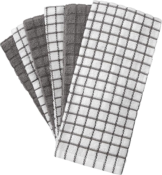 Bumble Kitchen Towels | 100% Cotton Dish Towels with Hanging Loop | 16"x 28" | 380GSM | Absorbent Kitchen Towel Set | 12 Pack, Gray