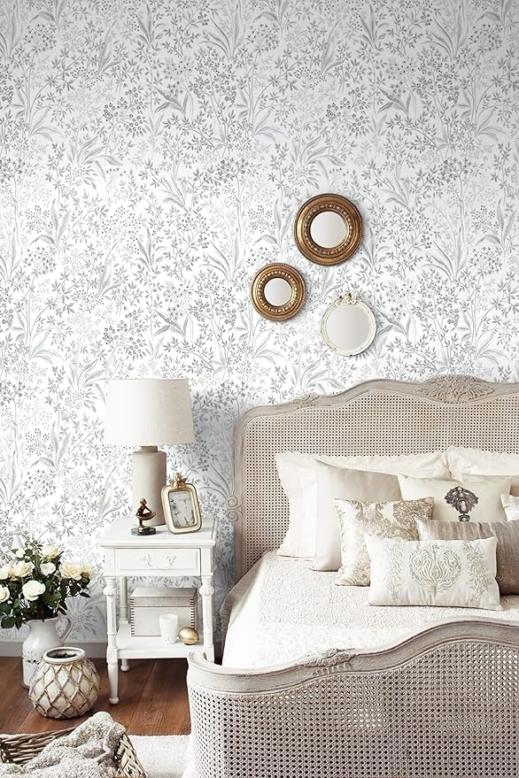 Heroad Grey Peel and Stick Wallpaper Boho Floral Contact Paper Leaf Wall Paper Removable Self Adhesive Wallpaper Stick on Walls for Cabinet Drawer Liner Waterproof Vinyl Roll 15.5''x236''
