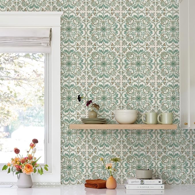 Vintage Retro Tile Stickers - 10 pcs 20cm/7.87inch Embossed Moroccan Pattern Peel & Stick Wall Tiles, 3D Textured PVC Waterproof Backsplash for Kitchen, Bathroom, Laundry Room Decor