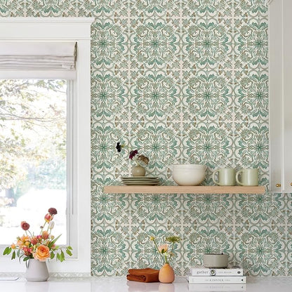 Vintage Retro Tile Stickers - 10 pcs 20cm/7.87inch Embossed Moroccan Pattern Peel & Stick Wall Tiles, 3D Textured PVC Waterproof Backsplash for Kitchen, Bathroom, Laundry Room Decor