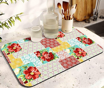 Dish Drying Mat for Kitchen Counter 20x12in Washable Quick Dish Drying Pad Rubber Backed Absorbent Draining Mat Fit Kitchen Counter,Bar,Under Sink,Dishes,Utensils,Dish Rack