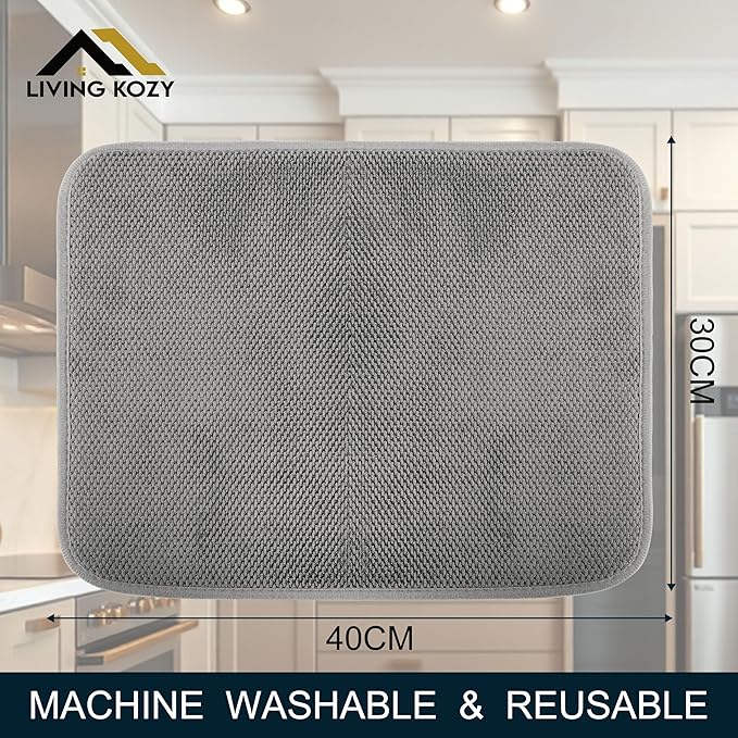 Dish Drying Mat, Microfiber Ultra-Absorbent Kitchen Counter Mat, Ideal Dish Drying Pad for Dishes, Utensils, Pots, and Pans, Gray, Small - 16"x12" (40x30cm).