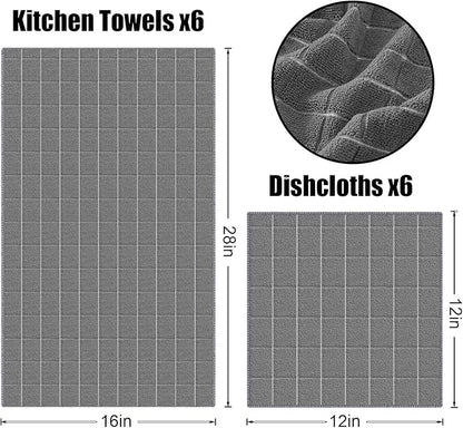 Homaxy Microfiber Kitchen Towels and Dishcloths Set, 20 Pack Soft and Absorbent Dish Hand Towels Bulk, 28 x 16 Inch & 12 x 12 Inch Quick Drying Rags for Washing Dishes, Grey