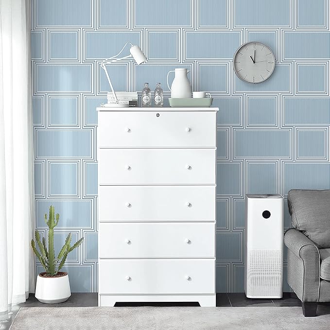 Guvana Peel and Stick Wallpaper Blue and White Contact Paper Modern Wall Paper Geometric Striped Removable Self Adhesive Wallpaper for Bathroom Bedroom Covering Accent Wall Vinyl Rolls 78.7"x17.3"