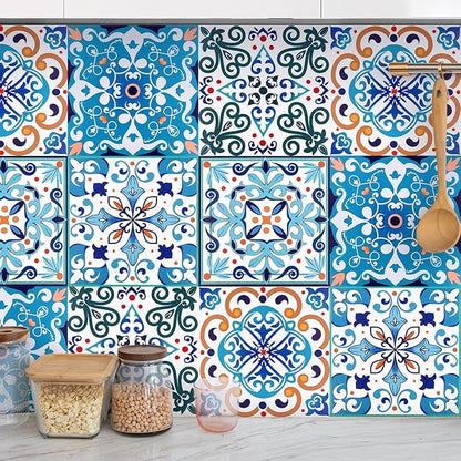 AM AMAONM 10pcs 20x20cm Removable Square Vintage Floral Pattern Tile Stickers 3D Decorative Peel and Stick Vinyl Self Adhesive Wall Tiles Decor Decals for Kitchen Backsplash Bathroom Furniture (G)