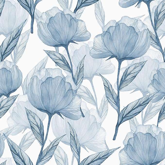 Heroad Brand 16.1"x393" Boho Floral Peel and Stick Wallpaper Blue Flowers Contact Paper for Cabinets Waterproof Removable Self Adhesive Wallpaper Drawer Liner Decoration Paper for Walls
