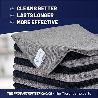 MW Pro Microfiber Cleaning Cloth | Black Gray | 12 Pack | 16” x 16” | All Purpose Microfiber Towels - Clean, Dust, Polish, Scrub, Absorbent