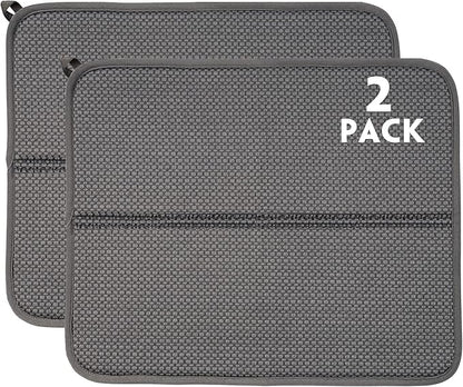 2 Pack Dish Drying Mat, Absorbent Microfiber Dish Drying Mat for Kitchen Counter, 16"x18” Large Size Dish Drying Pad, Ultra Absorbent Dishes Drainer Mat for Countertop