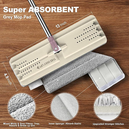 JOYMOOP Flat Mop, Microfiber Mops for Floor Cleaning and Wall Cleaner, 50" Mops with 13" Flat Head with a Microfiber Mop Pad - Beige & Blush Brown