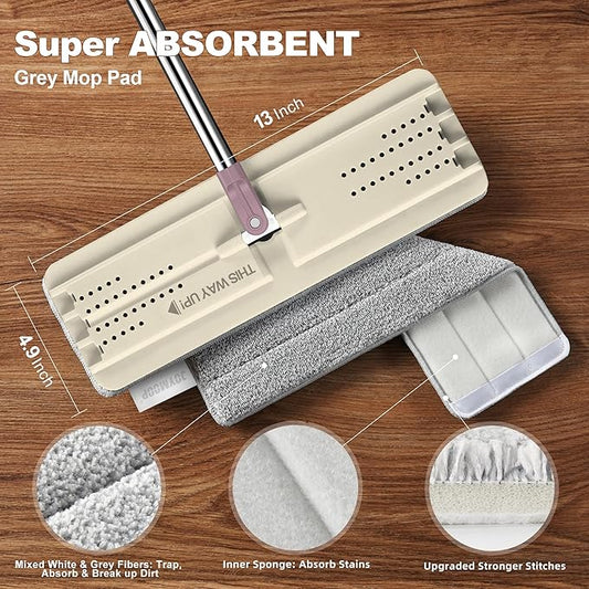 JOYMOOP Flat Mop, Microfiber Mops for Floor Cleaning and Wall Cleaner, 50" Mops with 13" Flat Head with a Microfiber Mop Pad - Beige & Blush Brown