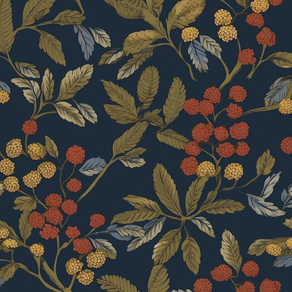 Laatse Navy Blue Floral Wallpaper Peel and Stick, Vintage Contact Paper 17.5" x 118", Dark Leaf Botanical Boho Wall Paper Self Adhesive Waterproof Removable for Room Shelve Cabinet Drawer Table Decor