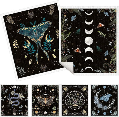 Swedish Dishcloths for Kitchen, 6 Pack Moth Moon Phases Swedish Dish Cloths for Washing Dishes, Reusable Washable Absorbent Dish Towels for Home Kitchen Cleaning Quick Drying