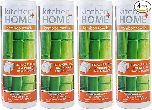 Kitchen + Home Paper Towel Alternative – Heavy Duty Washable Reusable Rayon Towels Made From Bamboo - One roll replaces 6 months of towels! 4 Pack