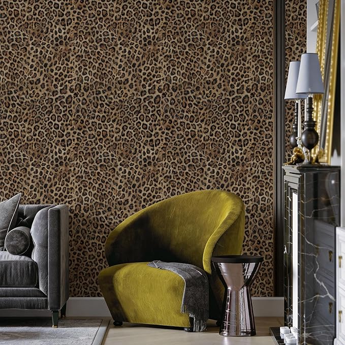 JiffDiff Upgrade Leopard Print Peel and Stick Wallpaper, 17.3" x 120" Waterproof Removable Self Adhesive Wallpaper, Brown Unique Funky Cheetah Contact Paper for Bedroom, Bathroom, Decor