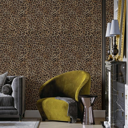JiffDiff Upgrade Leopard Print Peel and Stick Wallpaper, 17.3" x 800" Waterproof Removable Self Adhesive Wallpaper, Brown Unique Funky Cheetah Contact Paper for Bedroom, Bathroom, Decor