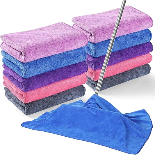 10 Pcs Extra Large Microfiber Cloth 30" x 20" Large Floor Microfiber Towel Reusable Washable Free Lint Free Cloth Rag for Squeegee Mop Floor Window Housekeeping (Bright Color)