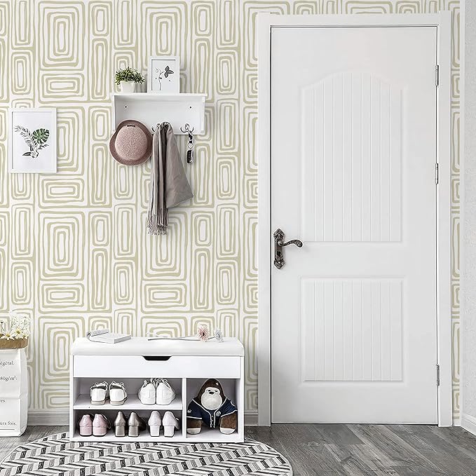 GloryTik Peel and Stick Wallpaper Boho Modern Beige Contact Paper Peel and Stick Wall Paper Removable Self Adhesive Geometric Wallpaper for Bathroom Bedroom Cabinets Decor Vinyl 16.14"x78.7"