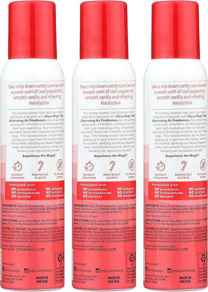 Citrus Magic Holiday Odor Eliminating Air Freshener Spray, Holly Jolly Peppermint, 3-Ounce, Pack of 3