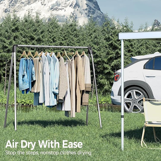 TOOLF Clothes Drying Rack Foldable, Laundry Drying Rack Stainless Steel, Portable Clothes Rack, Drying Rack for Clothing, Indoor Outdoor, Free-Standing, Large Capacity