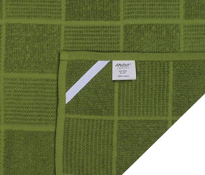 AMOUR INFINI Kitchen Towels Pack of 4 Absorbent, Quick Drying Premium Terry Cotton Dish Towel with Hanging Loop 16x28 Inch Hand & Tea Towels (Green)