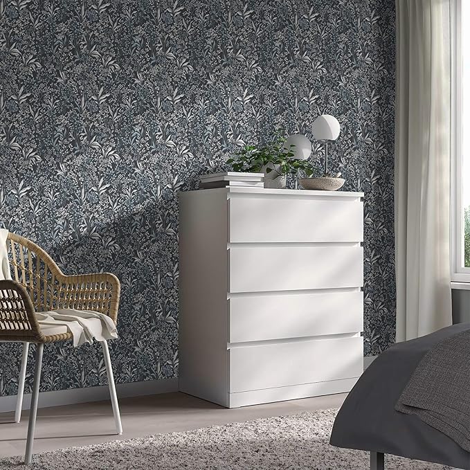 Heroad Brand 17.3''x393'' Blue Peel and Stick Wallpaper Boho Dark Blue Floral Contact Paper Removable Wallpaper Self Adhesive Wall Paper for Cabinets Waterproof Decoration for Walls