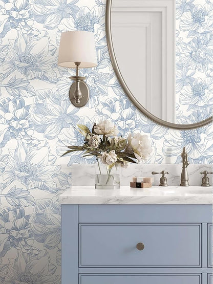 Ismoon Vintage Floral Wallpaper Peel and Stick Beige and Blue Contact Paper 17.3inx6.5ft Removable Self Adhesive Wall Paper for Bathroom Bedroom Cabinet Mural Wall Decor Vinyl Renter Friendly